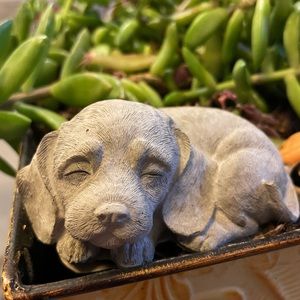Hand poured Sleeping Dog/Puppy Cement Garden Sculpture 4 inch Length